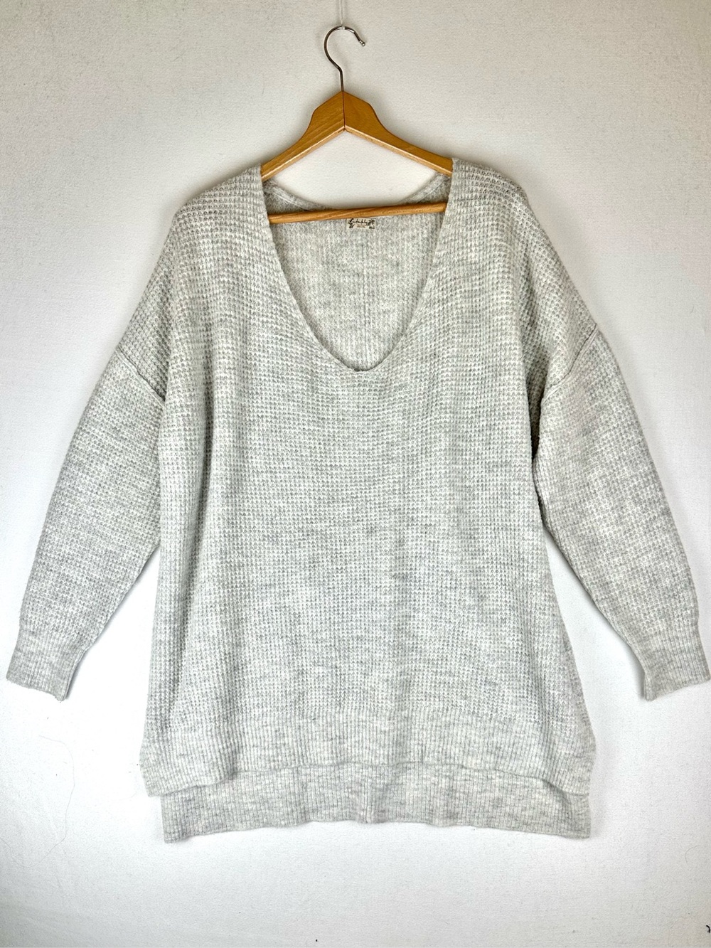Intimately Free People Waffle V-Neck Oversized Sweater Tunic Boho